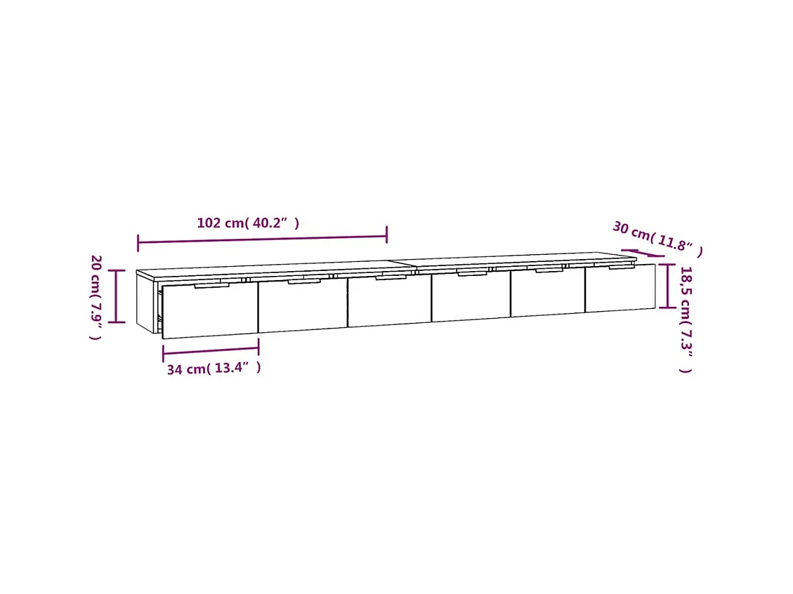 Wandkasten 2 st 102x30x20 cm bewerkt hout zwart