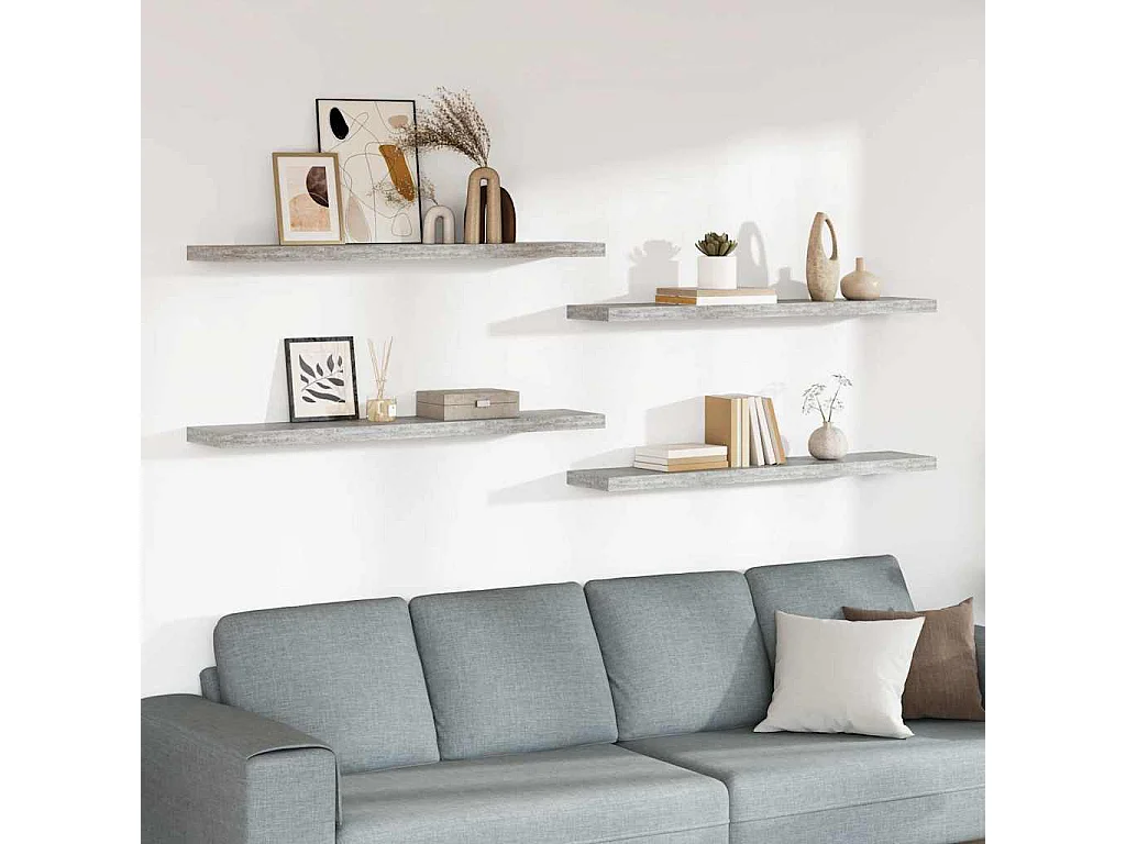 Schweberegale 4 Stk. Betongrau 120x23,5x3,8 cm MDF