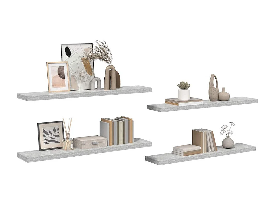 Schweberegale 4 Stk. Betongrau 120x23,5x3,8 cm MDF