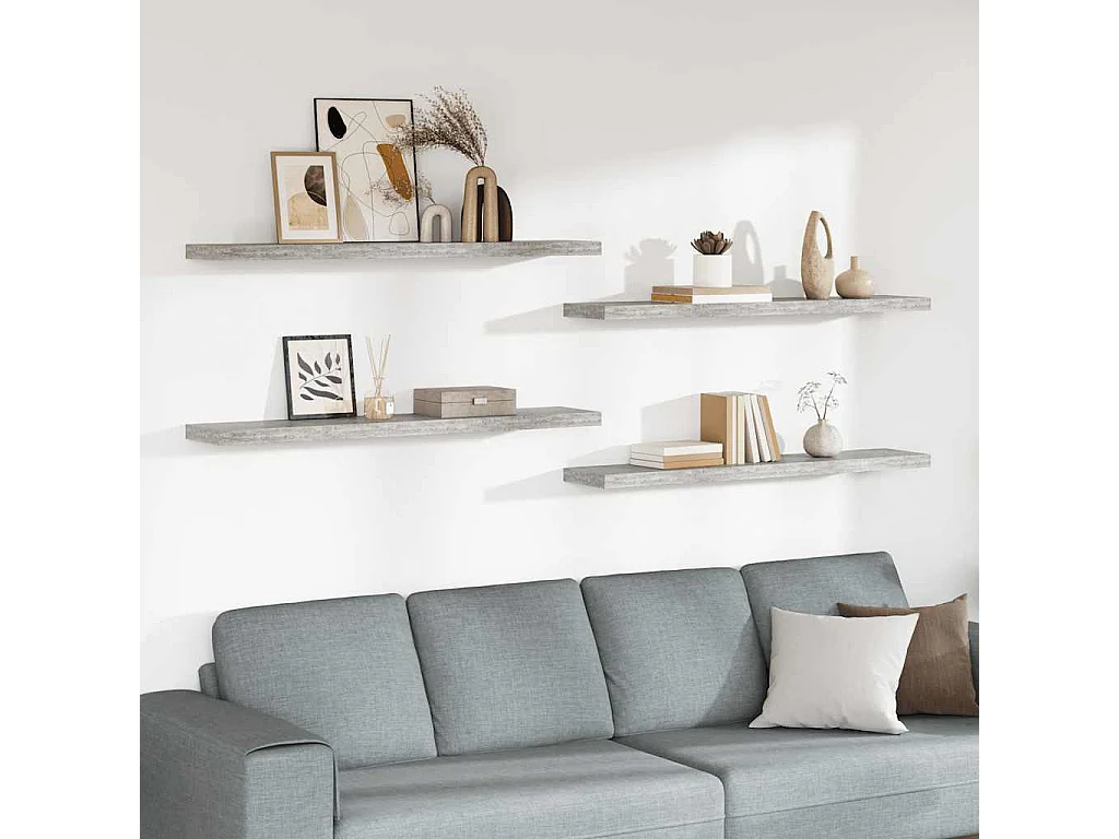 Prateleiras de parede 4 pcs 120x23,5x3,8cm MDF cinzento-cimento