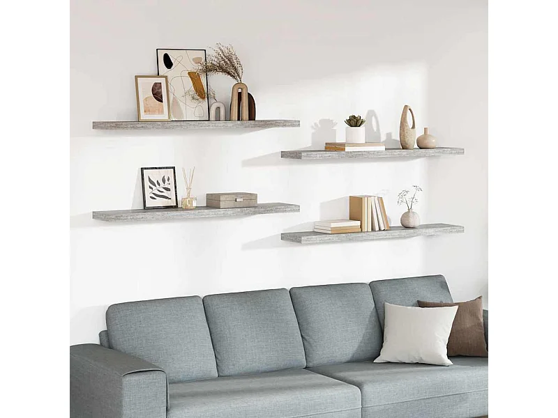 Wandschappen zwevend 4 st 120x23,5x3,8 cm MDF betongrijs