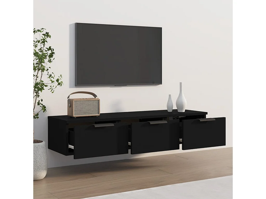 Wandkast 102x30x20 cm bewerkt hout zwart