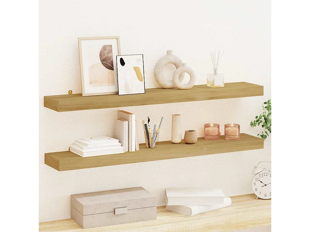 Étagères murales 2 pcs 90x15x4 cm bois de teck massif