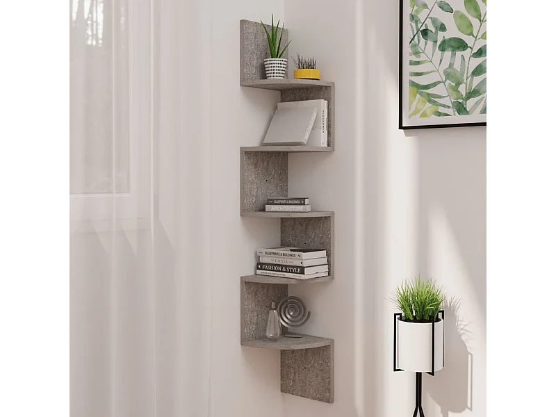 Étagère d'angle murale gris béton 19x19x123cm bois d'ingénierie