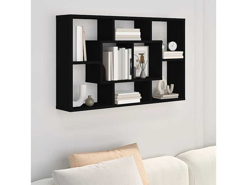 Scaffale a Parete Nero 85x16x52,5 cm in Legno Multistrato
