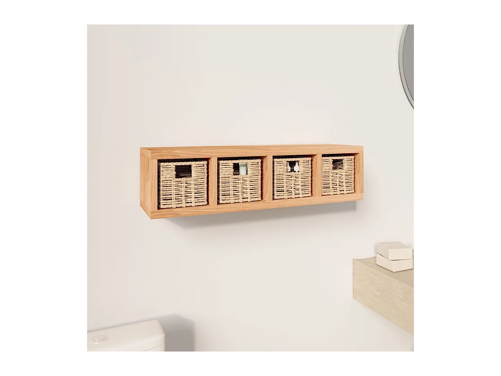 Wandschap met manden 62x18x16 cm massief walnotenhout
