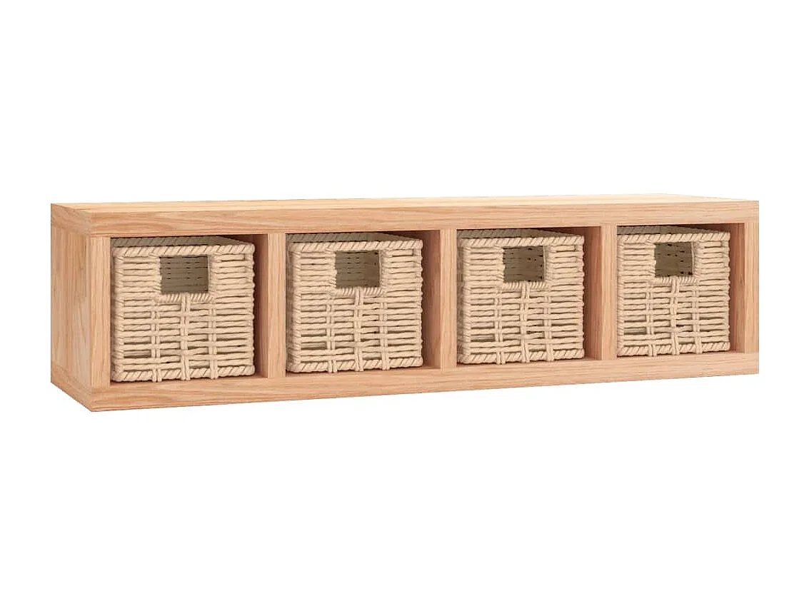 Estante de pared con cestas madera maciza nogal 62x18x16 cm