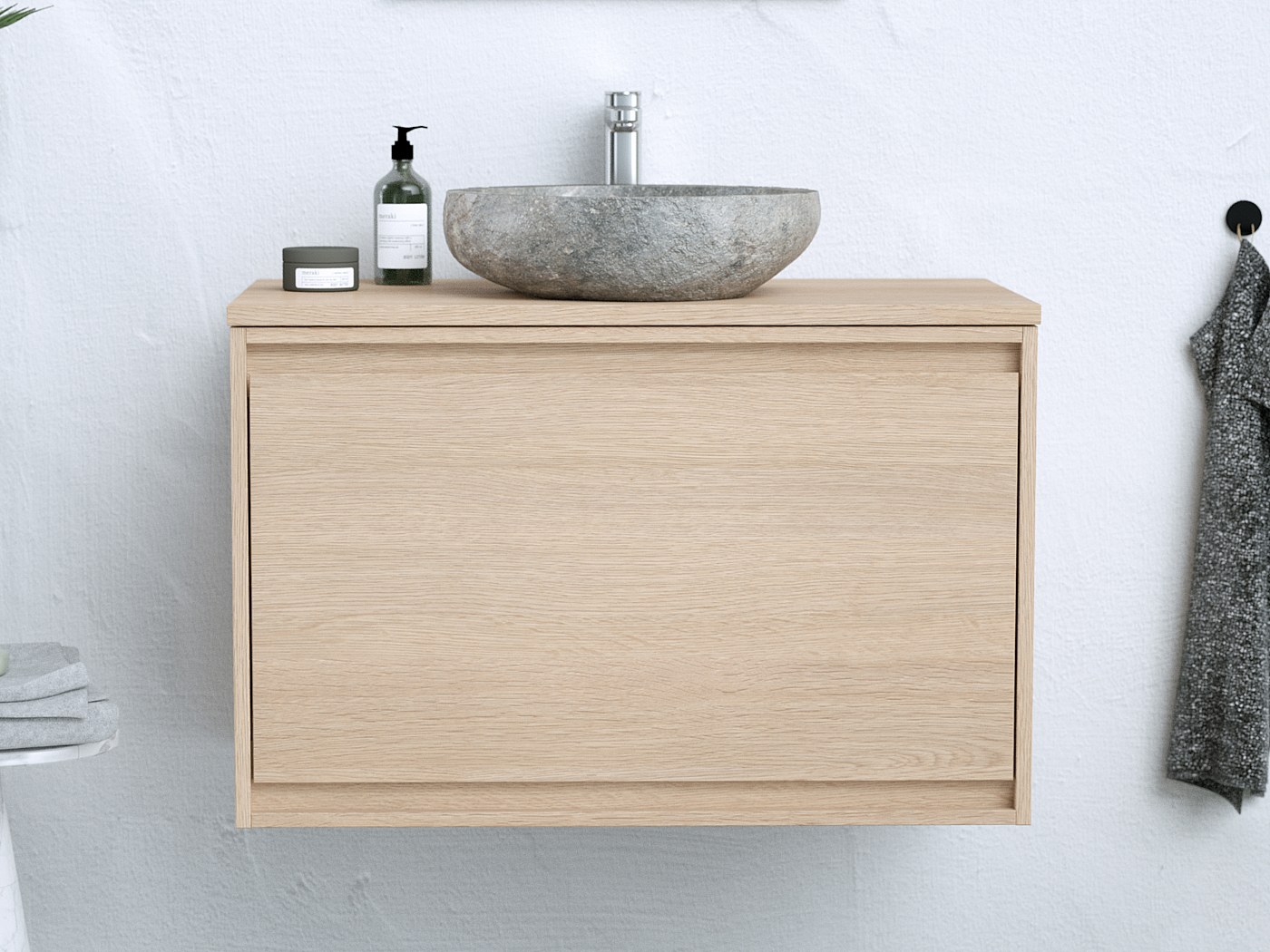 Meuble Sous Vasque Suspendu 80 Cm - 2 Tiroirs Soft Close - Design Arrondi Beige - VUTOMA - Vente-unique