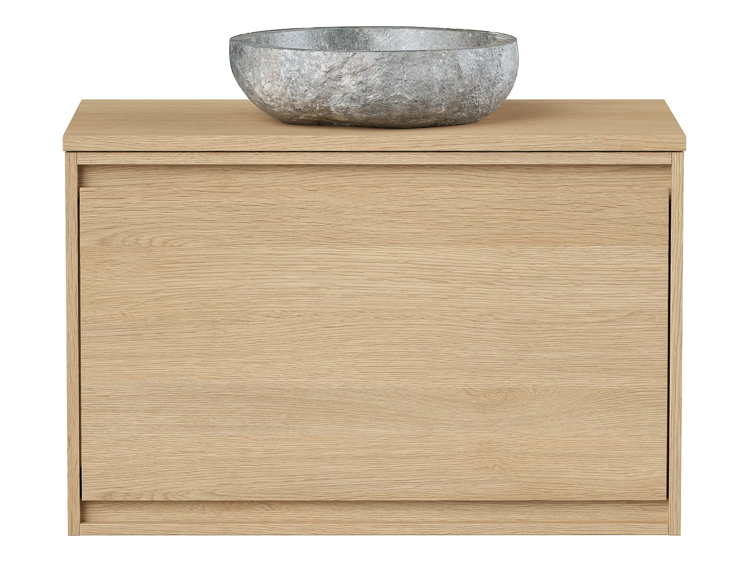 Meuble de salle de bain suspendu avec vasque à poser en pierre - Placage chêne - 80 cm - MESLIVA