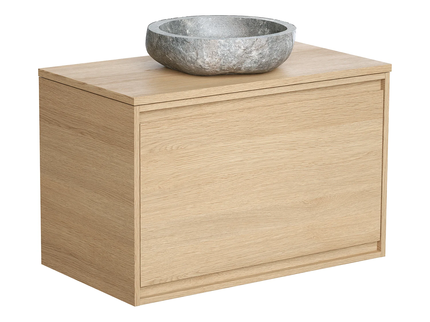 Meuble de salle de bain suspendu avec vasque à poser en pierre - Placage chêne - 80 cm - MESLIVA