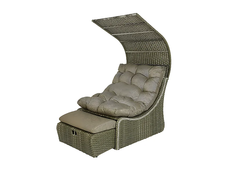 Lit extérieur pour jardin en résine tressée taupe Siesta - Jardideco