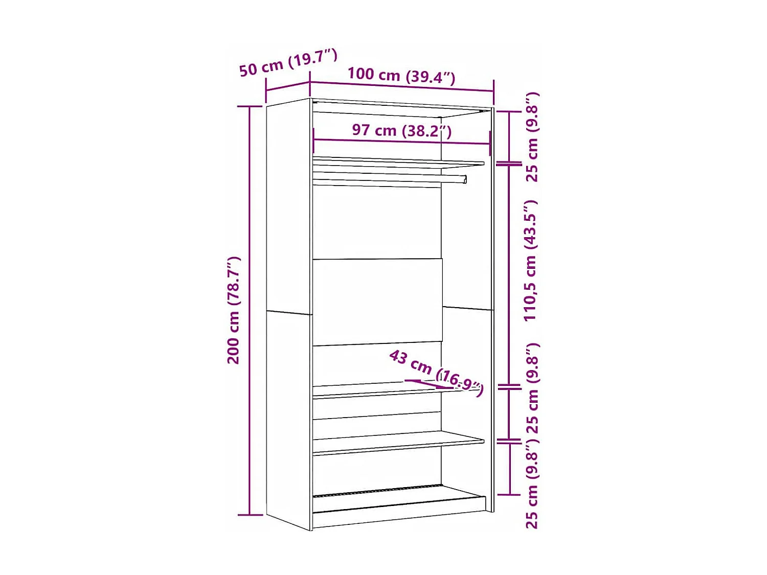 Garde-robe chêne fumé 100x50x200 cm bois d'ingénierie