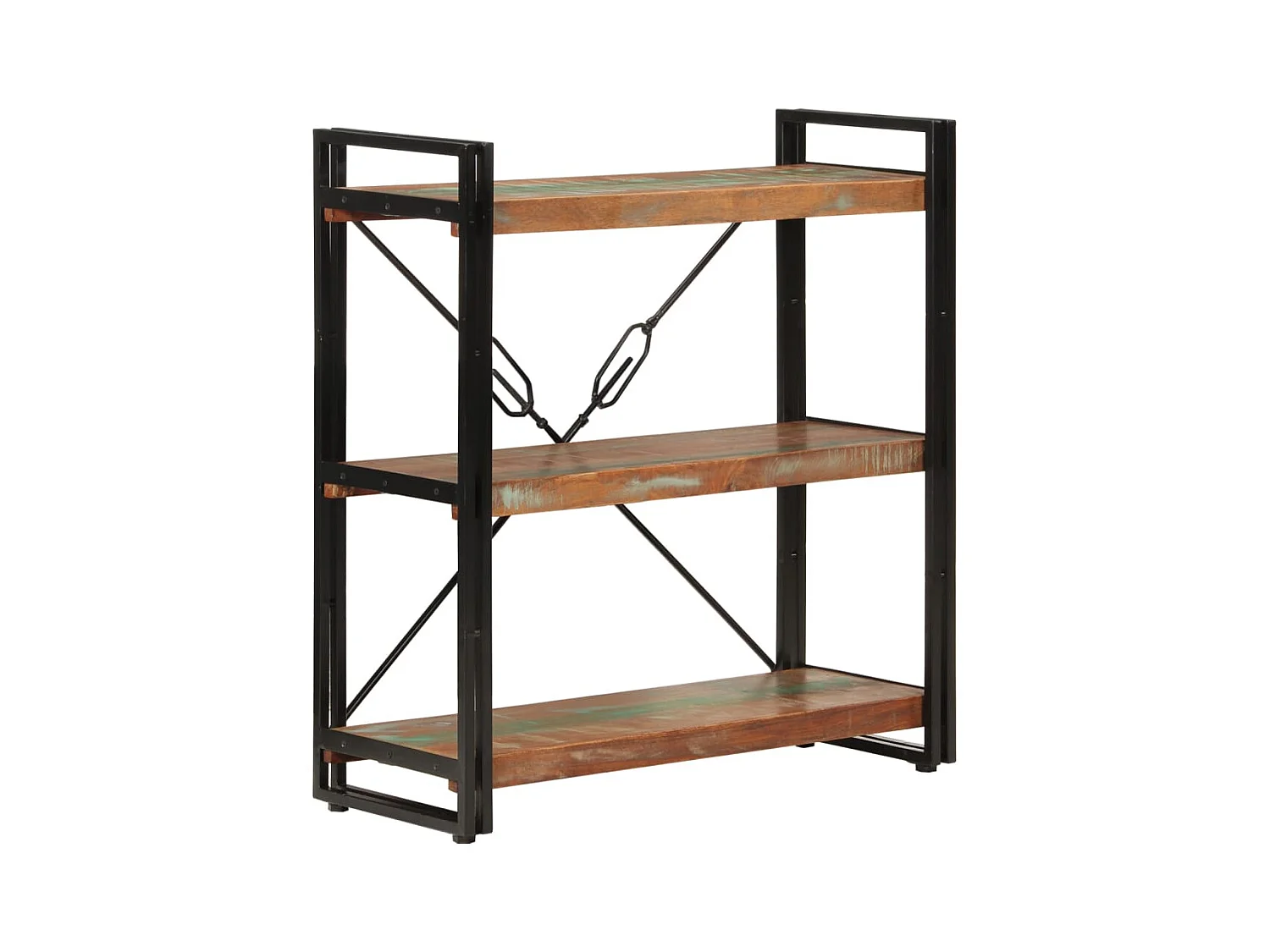 Bibliothèque 3 niveaux 77x30x80 cm bois récupération massif/fer