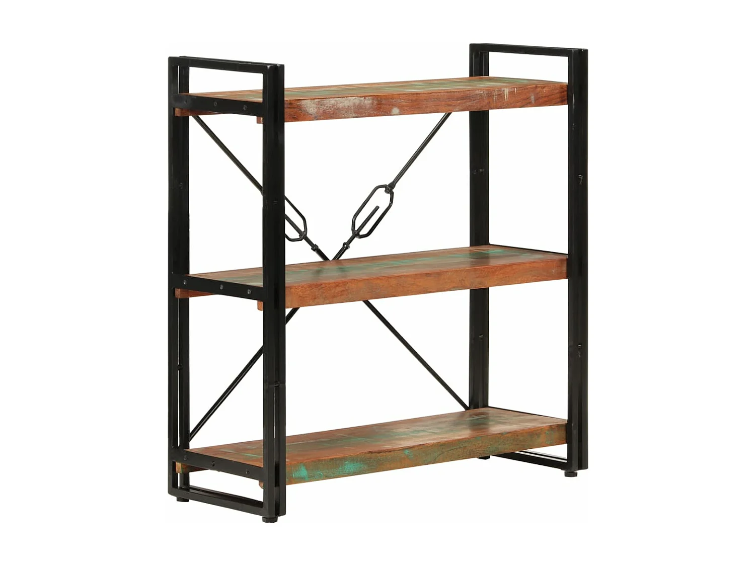 Bücherregal 3 Fächer 77x30x80cm Recyceltes Massivholz und Eisen