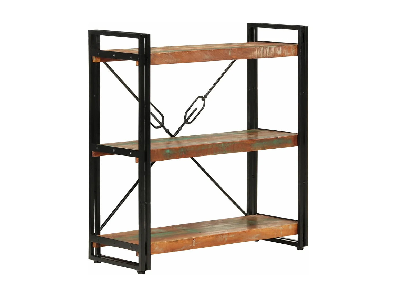 Bücherregal 3 Fächer 77x30x80cm Recyceltes Massivholz und Eisen