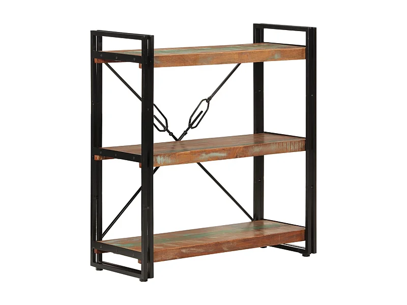 Bücherregal 3 Fächer 77x30x80cm Recyceltes Massivholz und Eisen