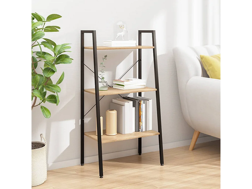 Étagère sur pied 3 niveaux Marron clair et noir 56x35x108 cm