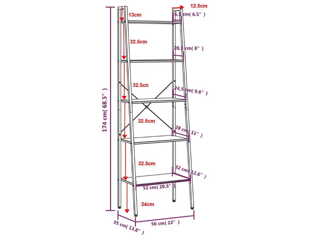 Scaffale Autoportante con 5 Ripiani Nero 56x35x174 cm