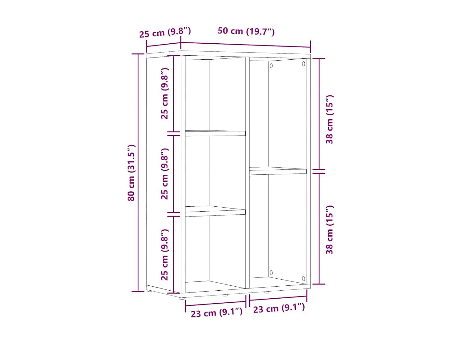 Bibliothèque/Buffet chêne fumé 50x25x80 cm bois d'ingénierie