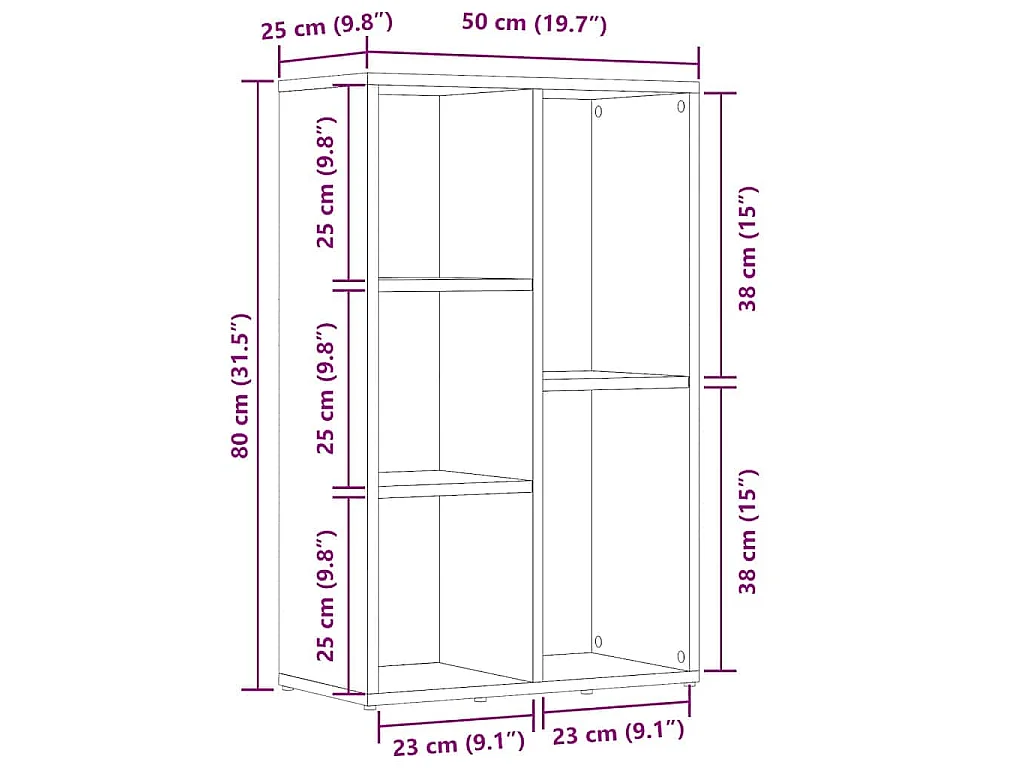 Boekenkast/dressoir 50x25x80 cm bewerkt hout gerookt eikenkleur