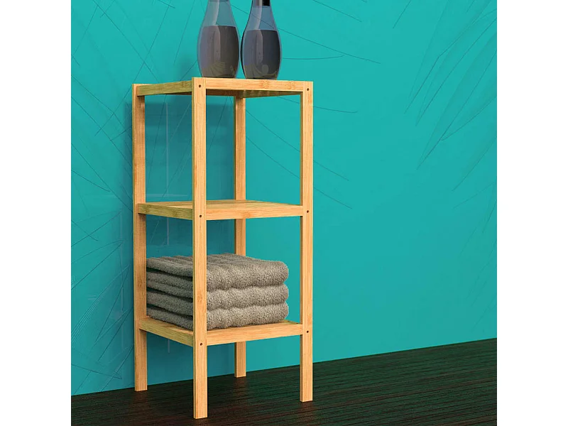 Badkamerrek met 3 schappen 34x33x80 cm bamboe