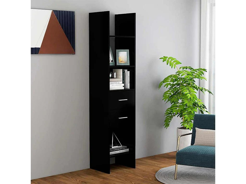 Bibliothèque Noir 40x35x180 cm Bois d’ingénierie