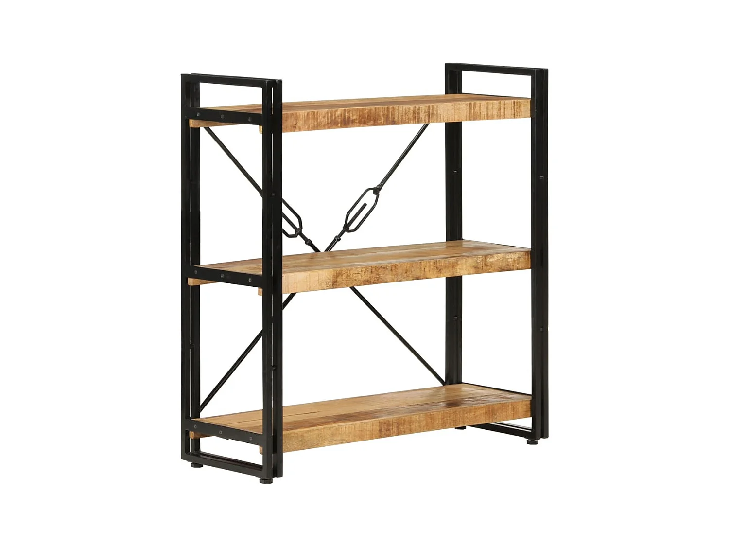 Bibliothèque 3 niveaux 77x30x80 cm bois massif manguier et fer