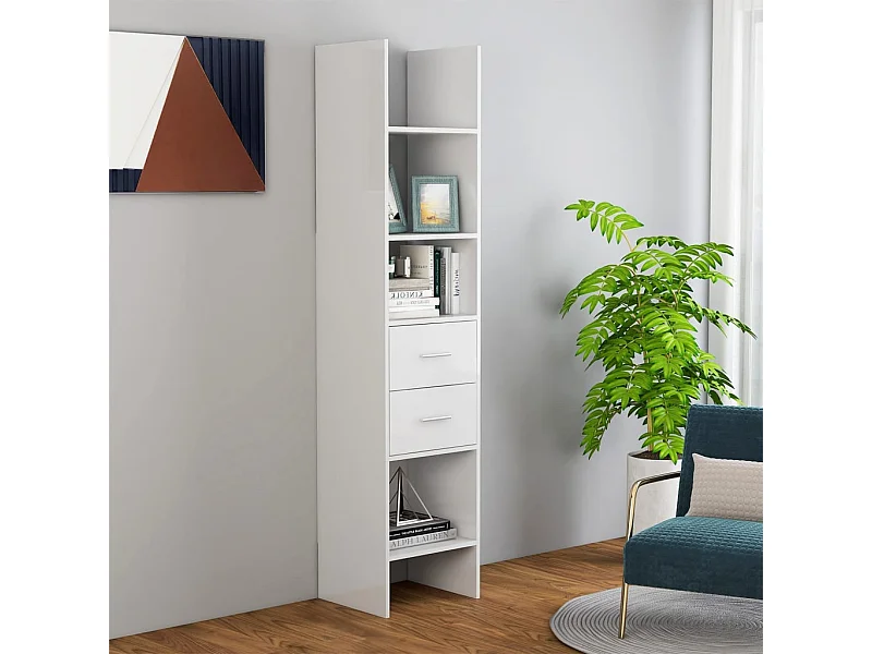 Boekenkast 40x35x180 cm bewerkt hout hoogglans wit