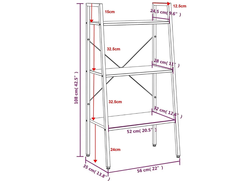Scaffale Autoportante 3 Ripiani Marrone Scuro Nero 56x35x108 cm