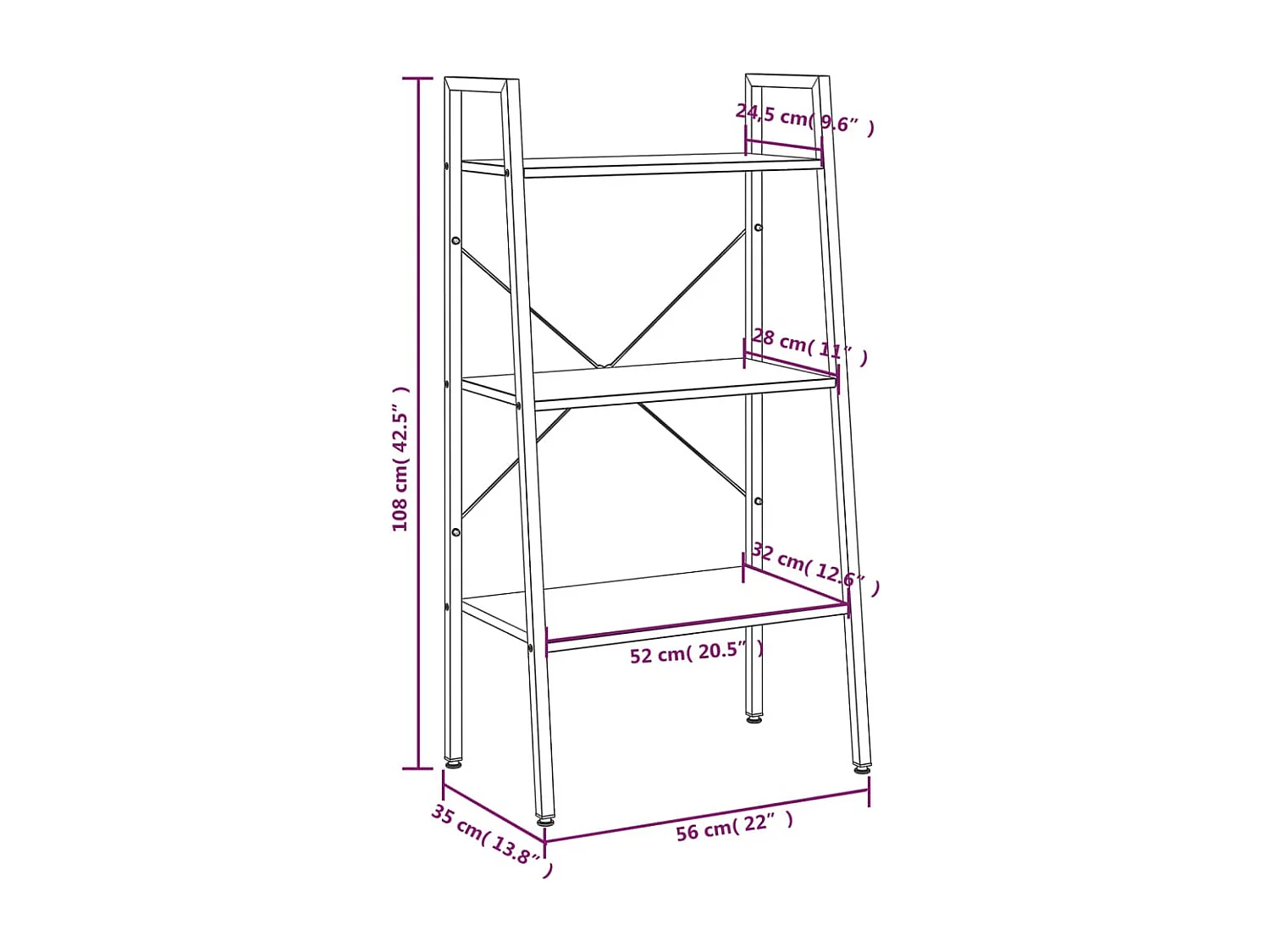 Opbergmeubel met 3 lagen 56x35x108 cm zwart