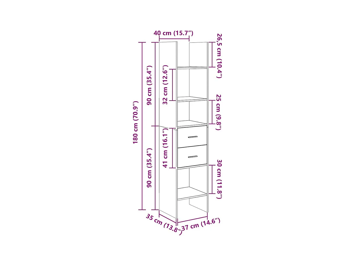 Bibliothèque Gris béton 40x35x180 cm Bois d’ingénierie