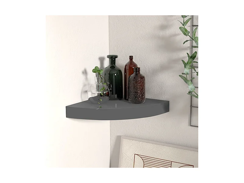 Estante flotante de esquina gris con brillo MDF 25x25x3,8 cm