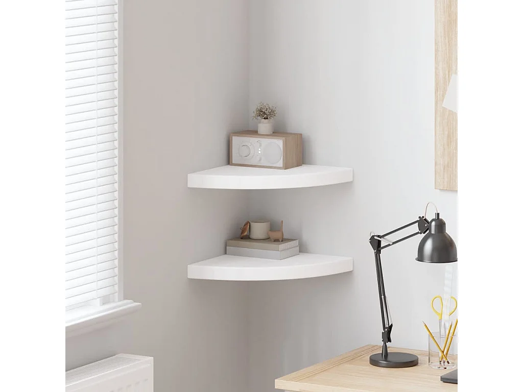 Mensole Angolari Sospese 2 pz Bianche 35x35x3,8 cm MDF