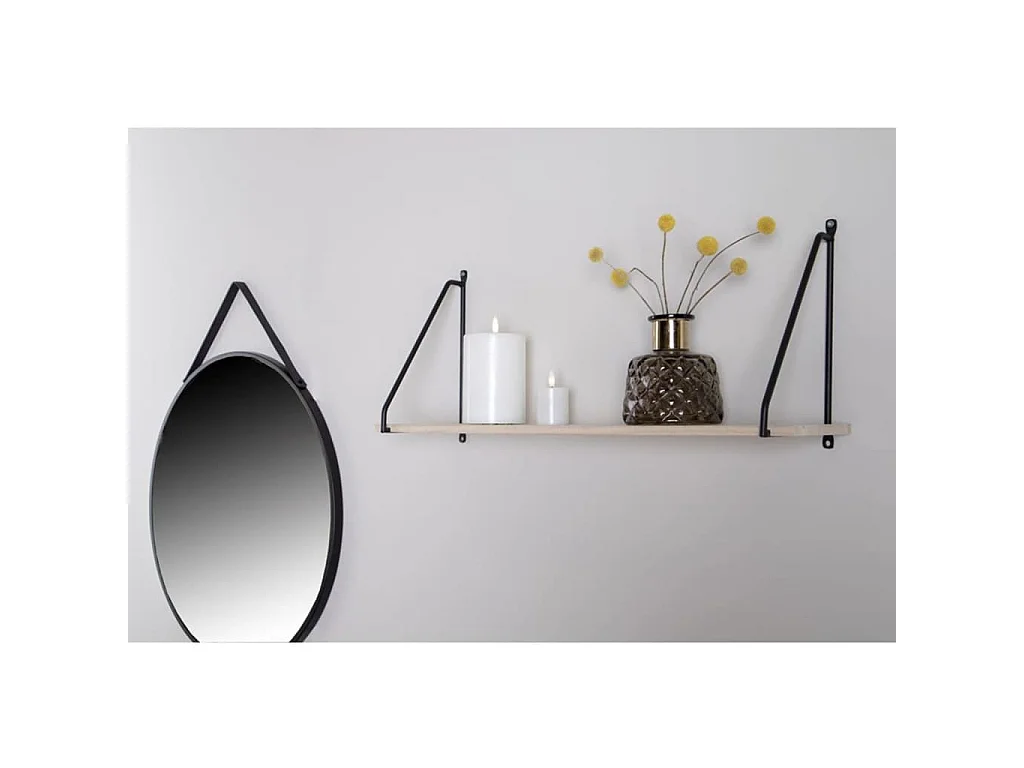 Wandplank van natuurlijk hout met zwarte lijsten 65 x 17 cm