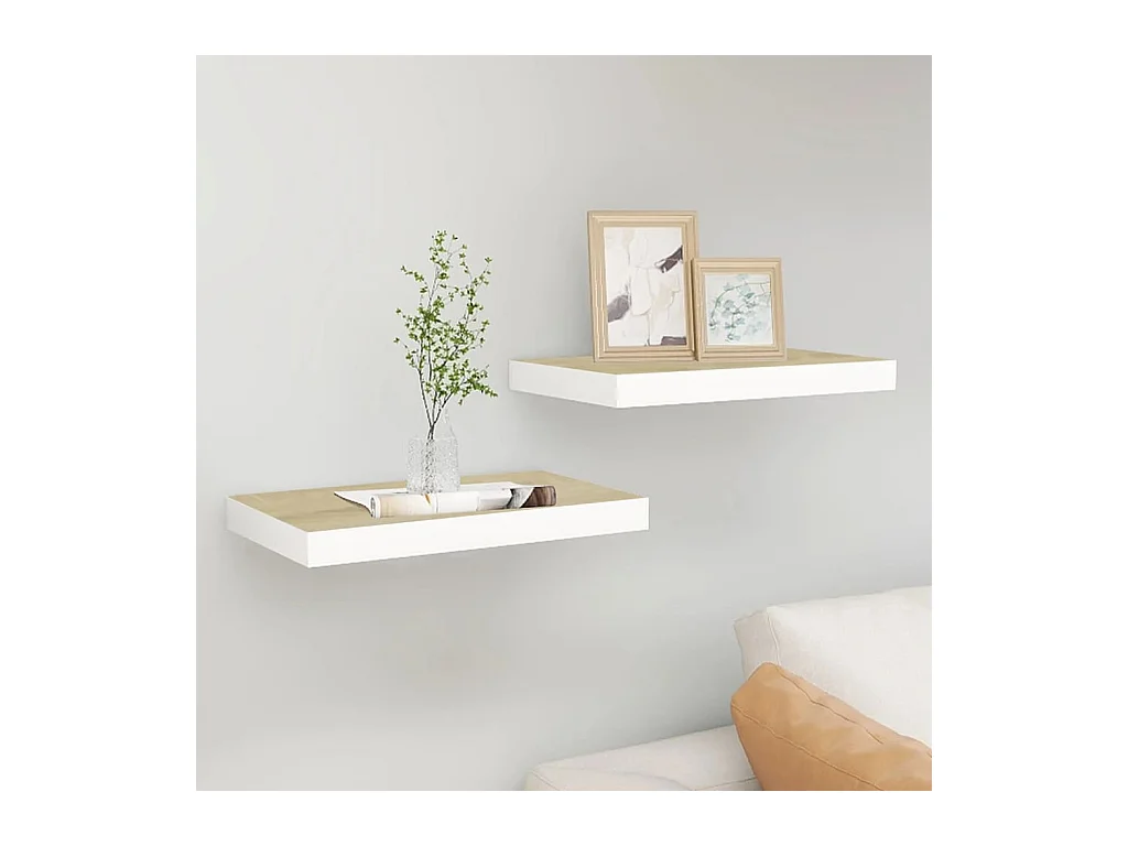 Wandschappen 2 st zwevend 40x23x3,8 cm MDF eikenkleurig en wit
