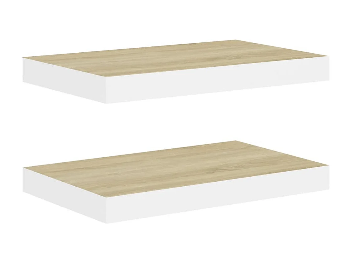 Schweberegale 2 Stk. Eichen-Optik und Weiß 40x23x3,8 cm MDF
