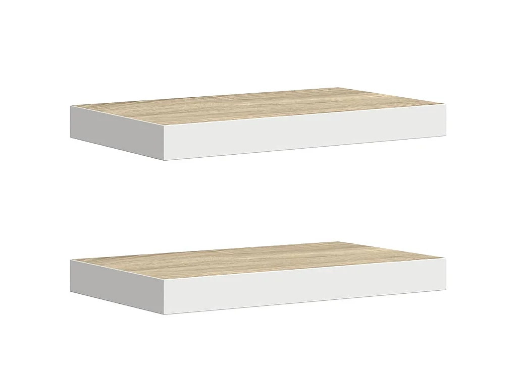 Wandschappen 2 st zwevend 40x23x3,8 cm MDF eikenkleurig en wit