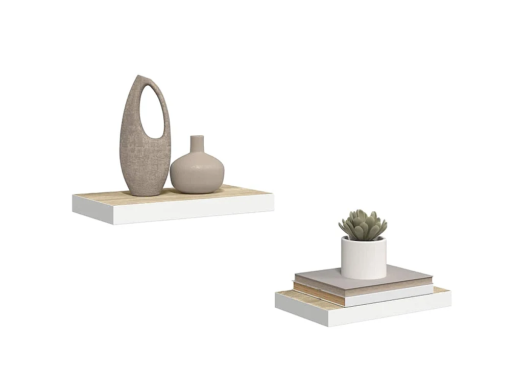 Wandschappen 2 st zwevend 40x23x3,8 cm MDF eikenkleurig en wit