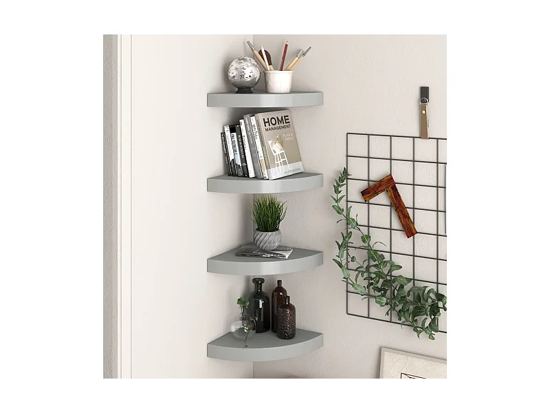 Étagères d'angle flottantes 4 pcs gris 25x25x3,8 cm MDF