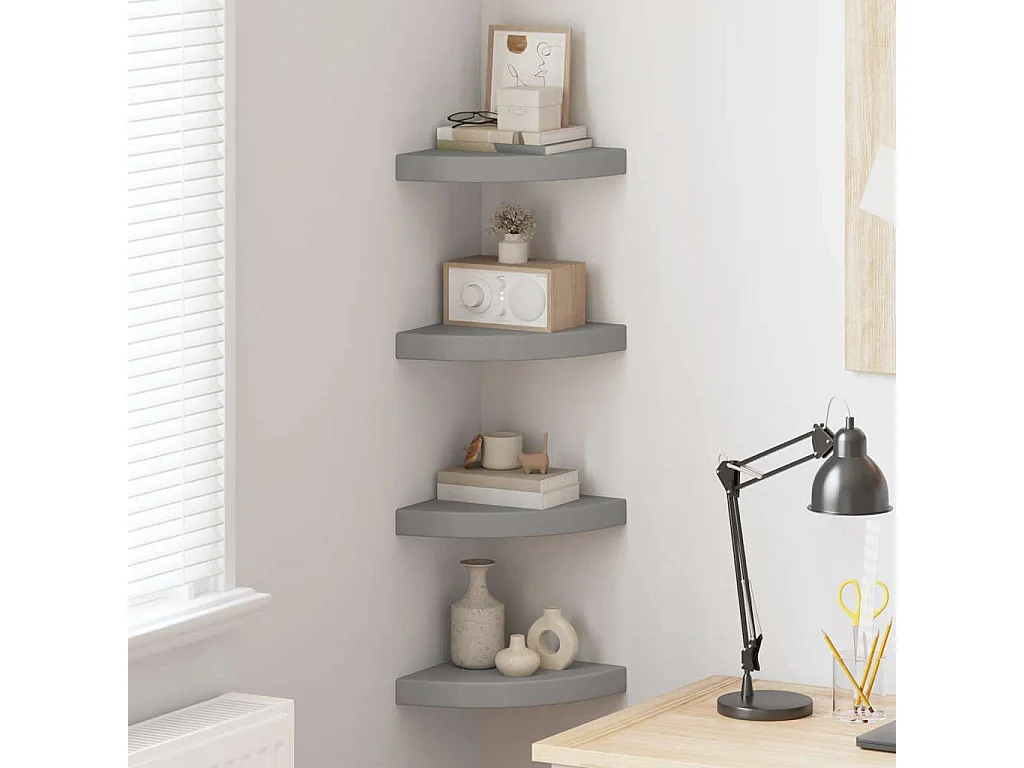 Hoekschappen zwevend 4 st 25x25x3,8 cm MDF grijs