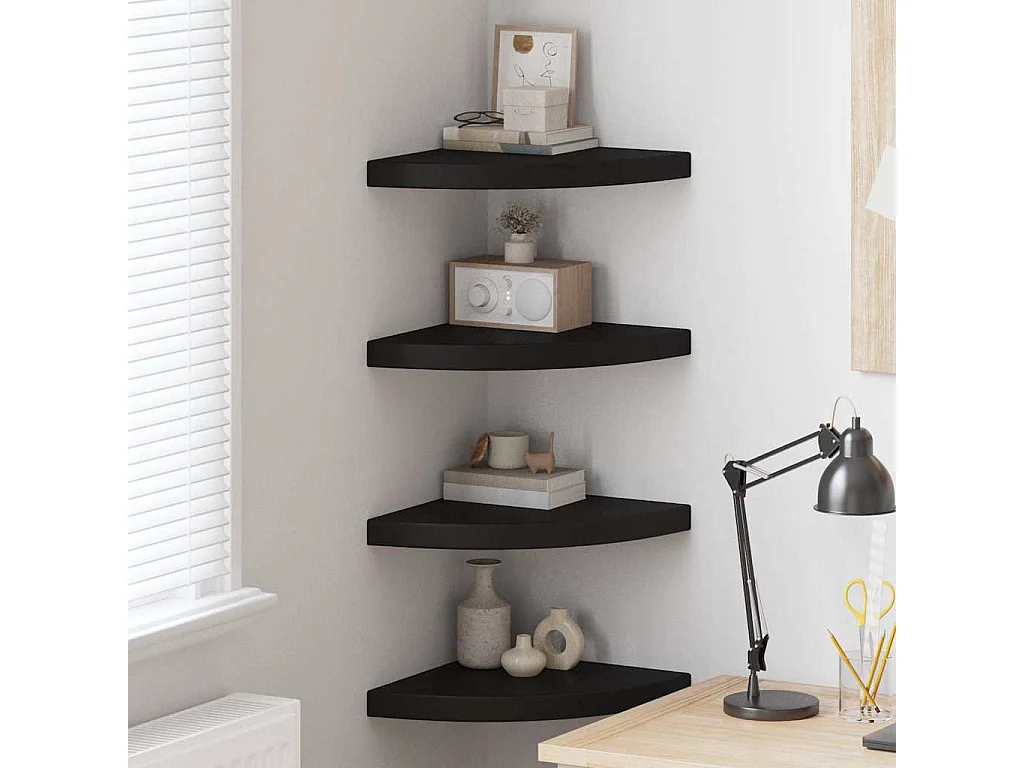 Hoekschappen zwevend 4 st 35x35x3,8 cm MDF zwart