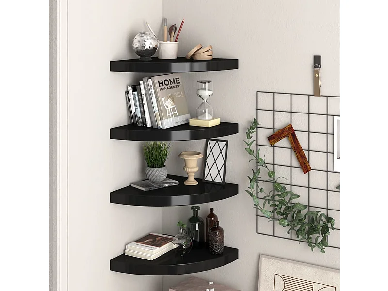 Eck-Schweberegale 4 Stk. Schwarz 35x35x3,8 cm MDF