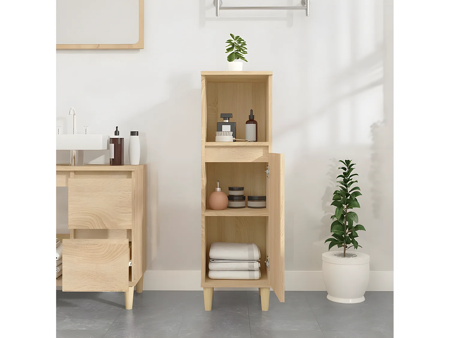 Armoire salle de bain chêne sonoma 30x30x100 cm