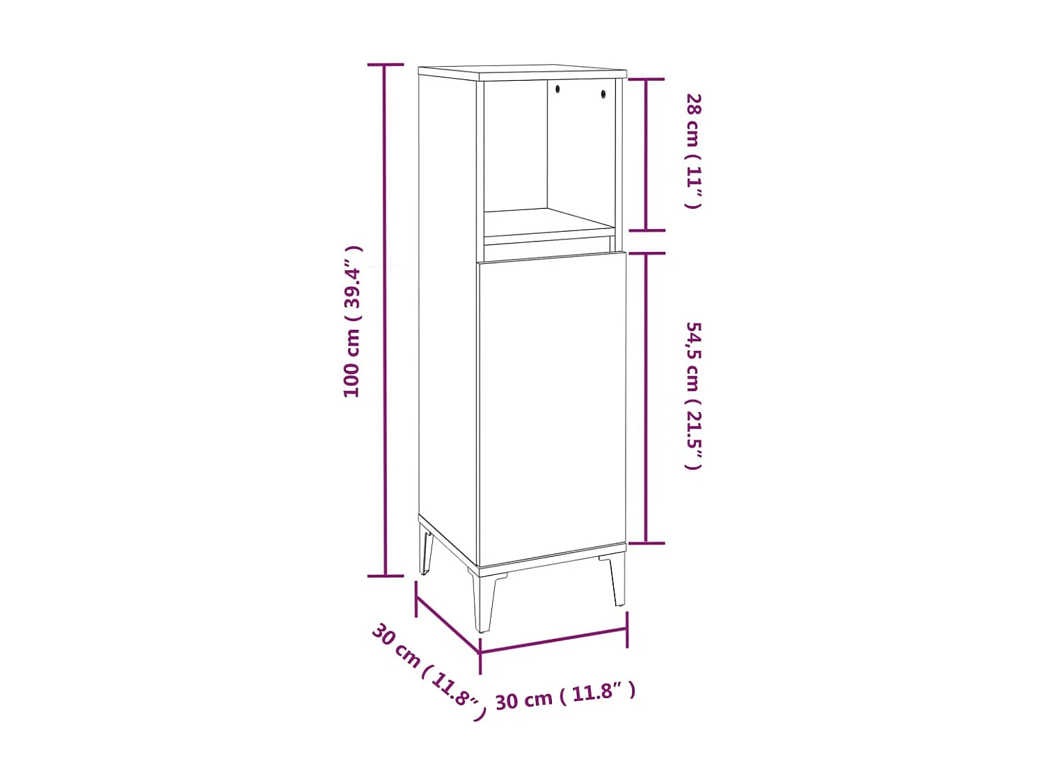 Armario de baño madera contrachapada negro 30x30x100 cm