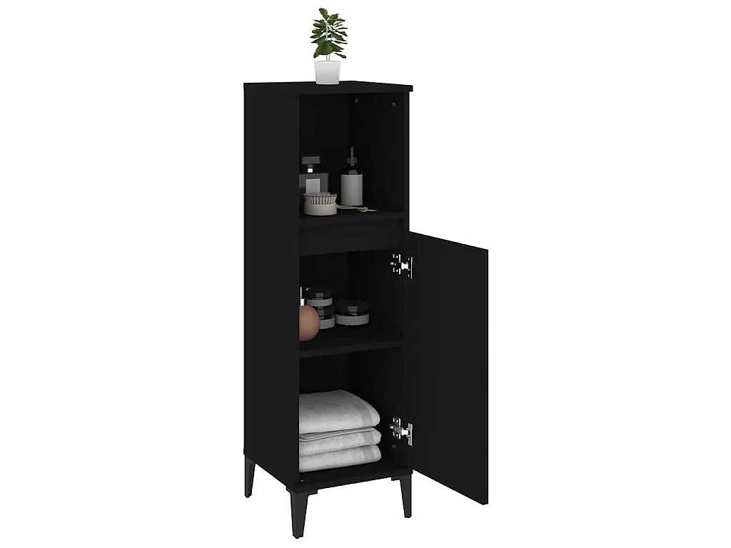 Badschrank Schwarz 30x30x100 cm Holzwerkstoff