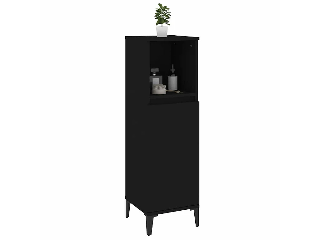 Badschrank Schwarz 30x30x100 cm Holzwerkstoff