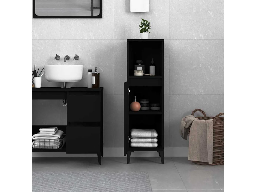 Badschrank Schwarz 30x30x100 cm Holzwerkstoff