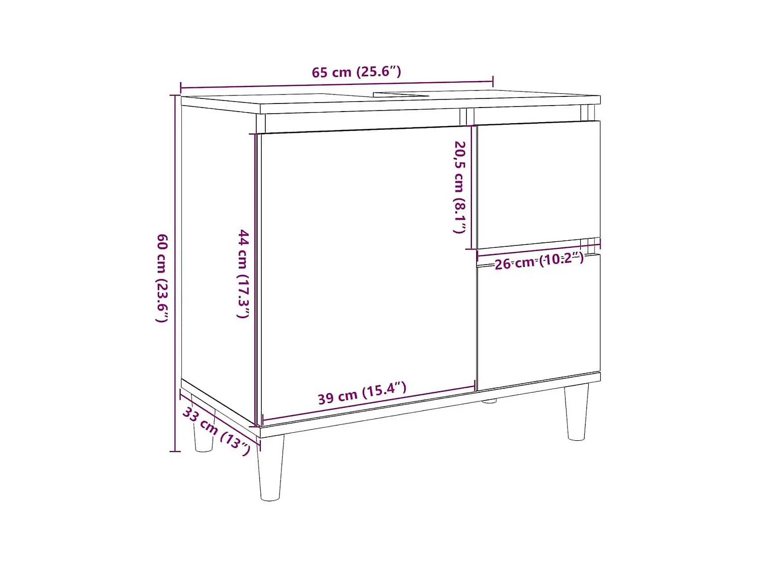 Armoire de salle de bain noir 65x33x60 cm bois d'ingénierie
