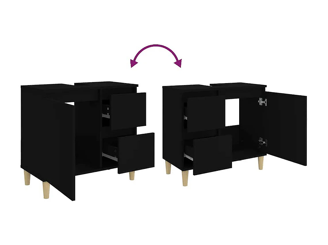 Armoire de salle de bain noir 65x33x60 cm bois d'ingénierie