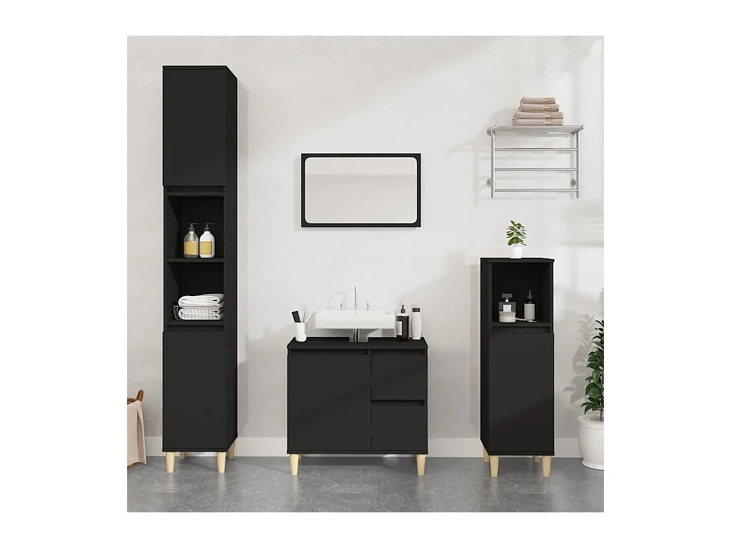 Armoire de salle de bain noir 65x33x60 cm bois d'ingénierie
